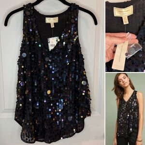Anthropologie Moulinette Soeurs Black Sequin Embellished Tank Top Womens Size 0